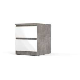 Nada Table de chevet à 2 tiroirs, aspect béton, blanc brillant. - Grise
