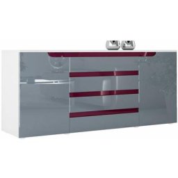 Buffet Commode Dressoir Crédence Sylt en Blanc - haute brillance & tons naturels - Gris haute