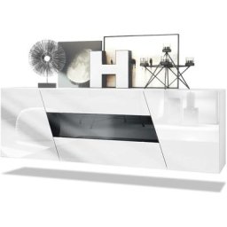 Buffet Commode Dressoir Crédence Houston pendaison Blanc mat - haute brillance - Noir haute