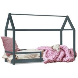 Lit cabane enfant 90 x 190 cm nessi gris avec sommier et barrières - Gris