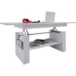 Kobila Table basse avec plateau réglable en hauteur, 1 tablette de rangement et 2 compartiments,