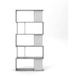 Magda Bibliothèque avec 5 tablettes de rangement, aspect béton, blanc. - Grise