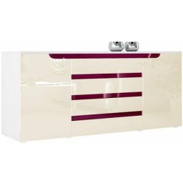 Buffet Commode Dressoir Crédence Sylt en Blanc - haute brillance & tons naturels - Crème haute