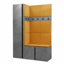 Ensemble entrée Miami 393, Béton + Noir, 186x124x44cm, Béton, Noir, Tapisserie, Stratifié, Mis,