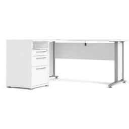 Prisme Bureau d'angle avec 1 tablette de rangement et 3 tiroirs, blanc, gris