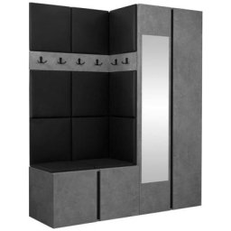 Ensemble entrée Hartford 278, Faux cuir Soft 011, 186x158x46cm, Miroir, Béton, Noir, Stratifié,