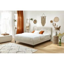 Lit Bobochic xs - Lit 160x200 cm rory avec lattes massives pieds bois wengé 160x200 Beige - Beige