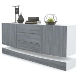 Buffet Commode Dressoir Crédence City en Blanc - haute brillance & tons naturels - Façades en