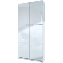 Vladon - Armoire de bureau haute Rangement Logan Blanc - haute brillance & tons naturels - Façades