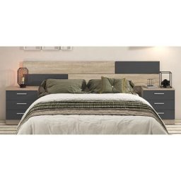 Ensemble tête de lit + 2 tables chevets coloris chêne cambrian/graphite Pegane