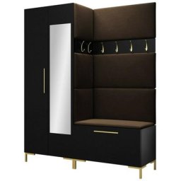Ensemble entrée Hartford F107, Manila 04, 196x158x46cm, Miroir, Noir, Brun foncé, Stratifié,
