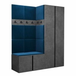 Ensemble entrée Hartford 266, Béton + Noir, 186x158x46cm, Noir, Béton, Stratifié, Tapisserie,