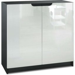 Commode Armoire de bureau haute Rangement Logan Noir mat - haute brillance - Façades en Blanc haute