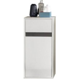 Sol Armoire murale de rangement pour salle de bain, 1 porte, 1 tiroir, blanc, blanc brillant,