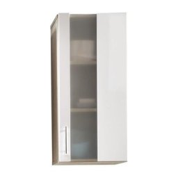 Porto Armoire murale de rangement pour salle de bain, 1 porte, imitation chêne, blanc, verre