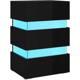 Table de chevet à led Noir brillant 45x35x67 cm bois ingénierie Vidaxl noir brillant