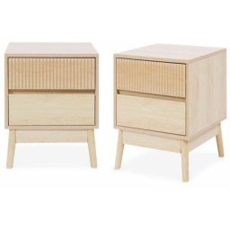 Lot de 2 tables de chevet deux tiroirs, décor bois et piétement en pin - Linear - Bois