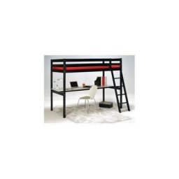 Weber Lit mezzanine enfant contemporain en bois épicéa massif verni noir + sommier - l 90 x l 190