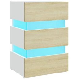 Table de chevet à led Blanc et chêne sonoma 45x35x67 cm Vidaxl Blanc et chêne sonoma