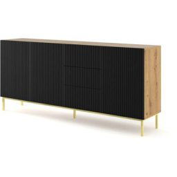 Commode Ravenna b 200 cm 3D3S fraisé chêne artisanal / noir mat + cadre