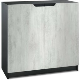 Vladon - Commode Armoire de bureau haute Rangement Logan Noir mat - haute brillance - Façades en