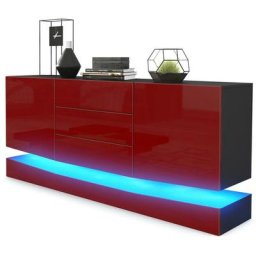 Buffet Commode Dressoir Crédence City en Noir - haute brillance & tons naturels - Façades en