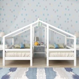 Lit cabane enfant 90 x 200cm - pour 2 enfants, avec sommier, sommier à lattes, en pin massif