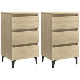 Lot de 2 Tables de nuit - Moderne Tables de chevet pieds en métal 2 pcs Chêne sonoma 40x35x69 cm