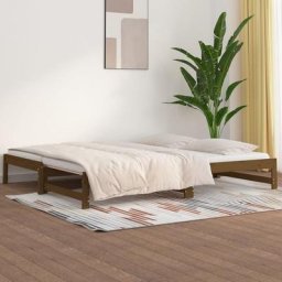 Lit coulissant Contemporain Marron miel 2x(80x200) cm Bois de pin massif,205,5 x 161 x 30 cm
