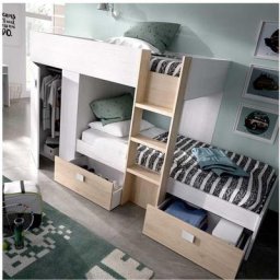Befara - lit train avec armoire colin - Artic / Naturelle - Artic / Naturelle