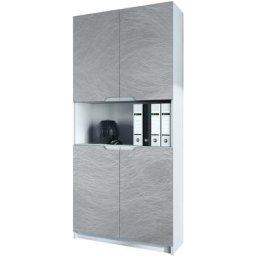 Vladon - Armoire de bureau haute Rangement Logan V2 Blanc mat - haute brillance - Façades en