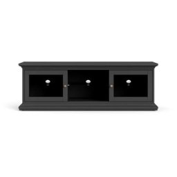 Venedig Meuble tv 2 portes vitrées et 1 tablette en verre, gris mat.