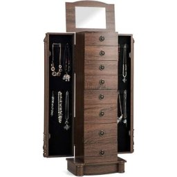 COSTWAY Armoire à Bijoux avec Miroir,Meuble à Bijoux au Sol en MDF - Sept Tiroirs pour Stoker-Deux