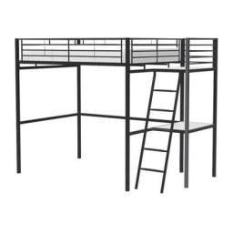 Lit mezzanine avec bureau en métal époxy - Noir - Sommier inclus - 140x190 cm - OXFORD