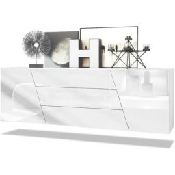 Buffet Commode Dressoir Crédence Houston pendaison Blanc mat - haute brillance - Blanc haute