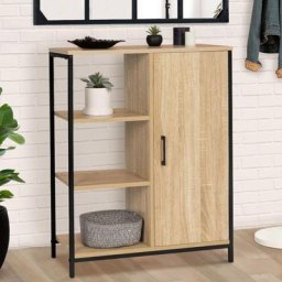 Buffet d'appoint 3 étagères et placard detroit design industriel - Bois-clair
