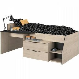Kim Lit Combiné enfant - Décor Chene Jackson et Noir - 90 x190/200 cm - Parisot
