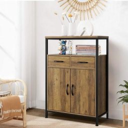 Meuble de Salle de Bain avec 2 Portes 2 Tiroirs, Meuble de Rangement, Buffet en Bois, Commode