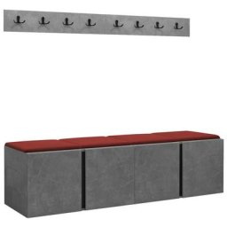 Mobilier1 - Ensemble entrée Hartford 276, Manila 23, 168x46cm, Béton, Rouge, Tapisserie, Stratifié,