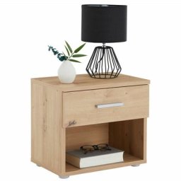Table de chevet MAEL, table de nuit casier avec 1 tiroir et 1 niche, en mélaminé décor chêne