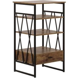 Commode Haute de 102 cm au Style Industriel en Métal Noir et Panneau à Particule de Bois Marron