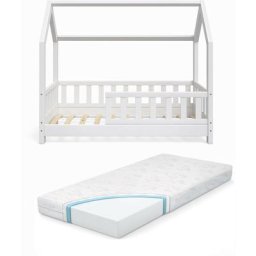 Lit cabane ""Wiki"" 70x140cm Blanc avec matelas Vitalispa