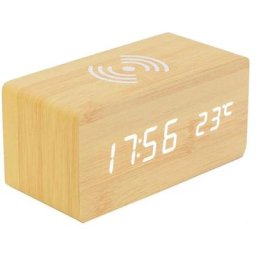 Thermomètre Numérique Réveil Réveil Numérique Bois Réveil à Bois led Digital avec Chargeur sans