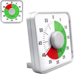 Minuteur Mecanique Geant Carre - 2 Zones Couleur - Sur Pied / Magnetique - 60 Minutes - Grands