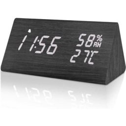 Réveil Numérique, Réveil Matin Bois Horloge Digitale avec Luminosité Réglable, Fonction Snooze,
