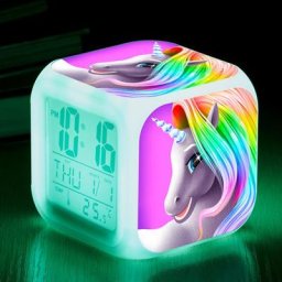 Licorne réveil numérique(A), lumières colorées réveil Horloge carrée, Meilleur Cadeau pour garçons