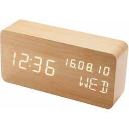 Linghhang - Réveil numérique en bois avec contrôle du son led (charge usb ou batterie à double