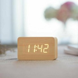 Numérique Réveil Bois Réglable Luminosité Contrle Vocal led Horloge Rectangle Affichage Temps
