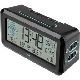 60.2562.01.GB radiopiloté(e) Réveil noir, bleu clair Heures de réveil 2 grand écran - Tfa Dostmann