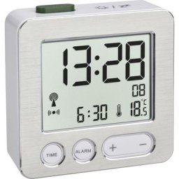 TFA Dostmann 60.2545.54 radiopiloté(e) Réveil argent, aluminium (brossé) Heures de réveil 1